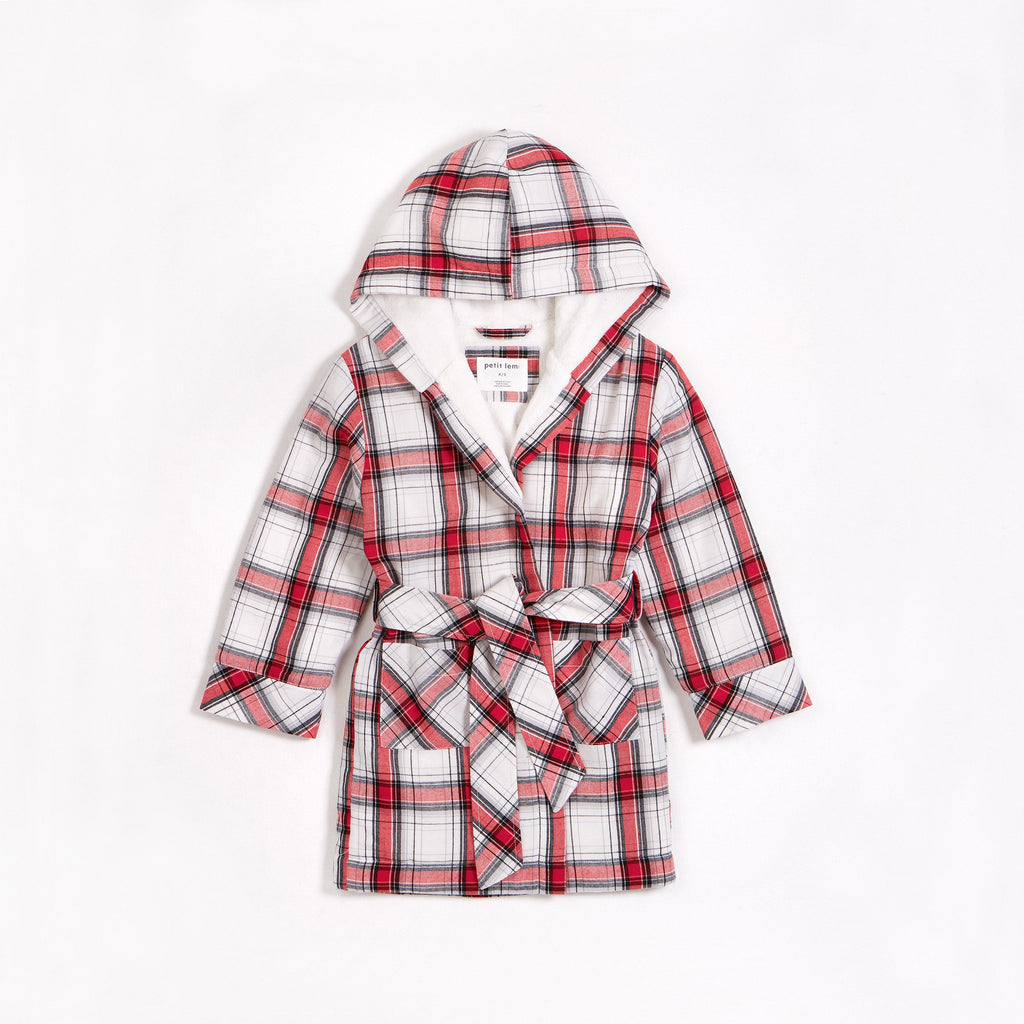 Petit lem - Peignoir en Sherpa à carreaux classiques rouge (6-12 mois)