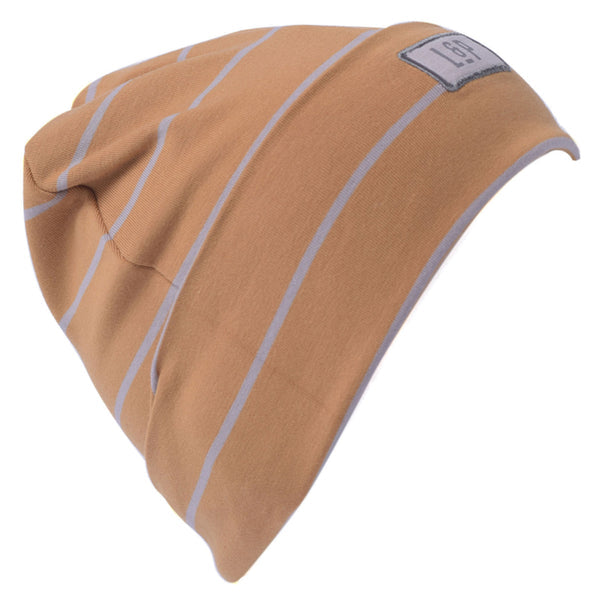 L&P Apparel - Tuque boston en coton, caramel chaud et gris terre (3/6 mois)