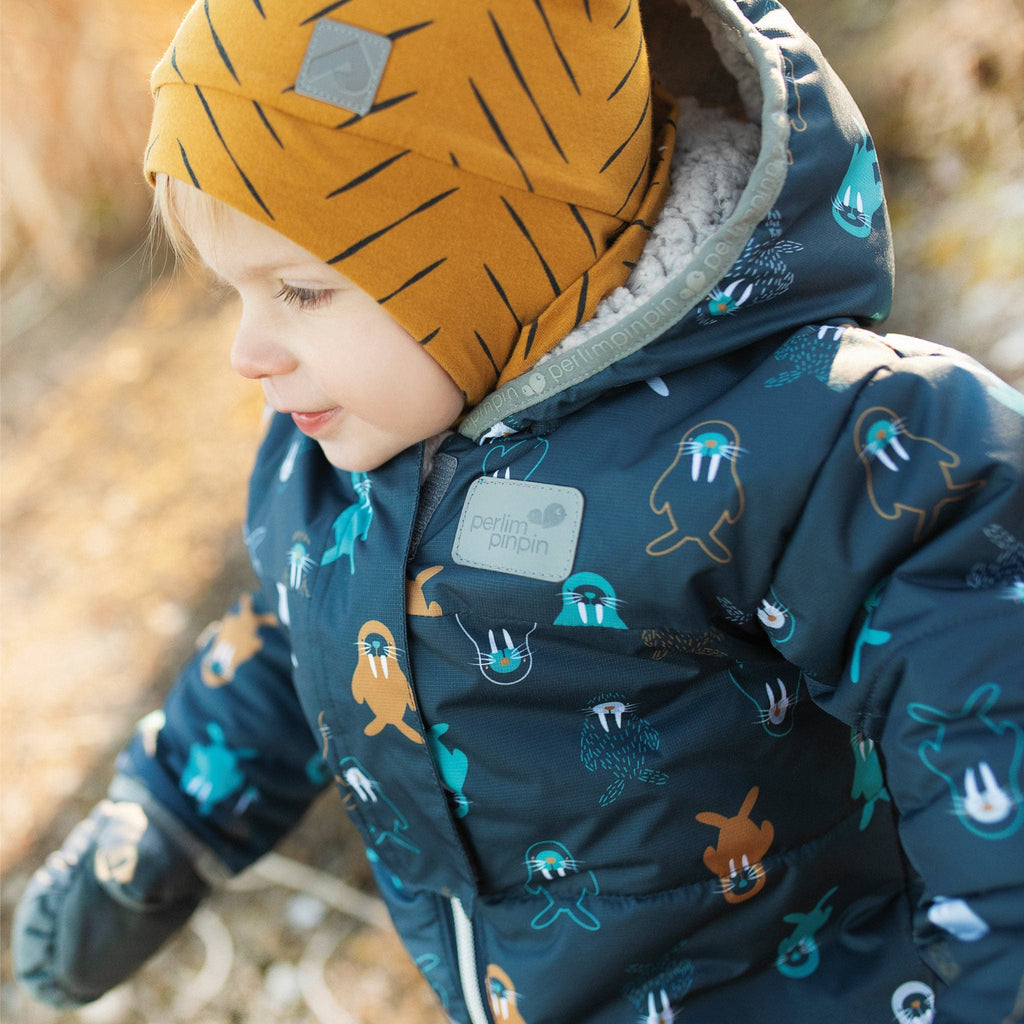 Perlimpinpin - Tuque avec oreilles et pompon, chevron chai