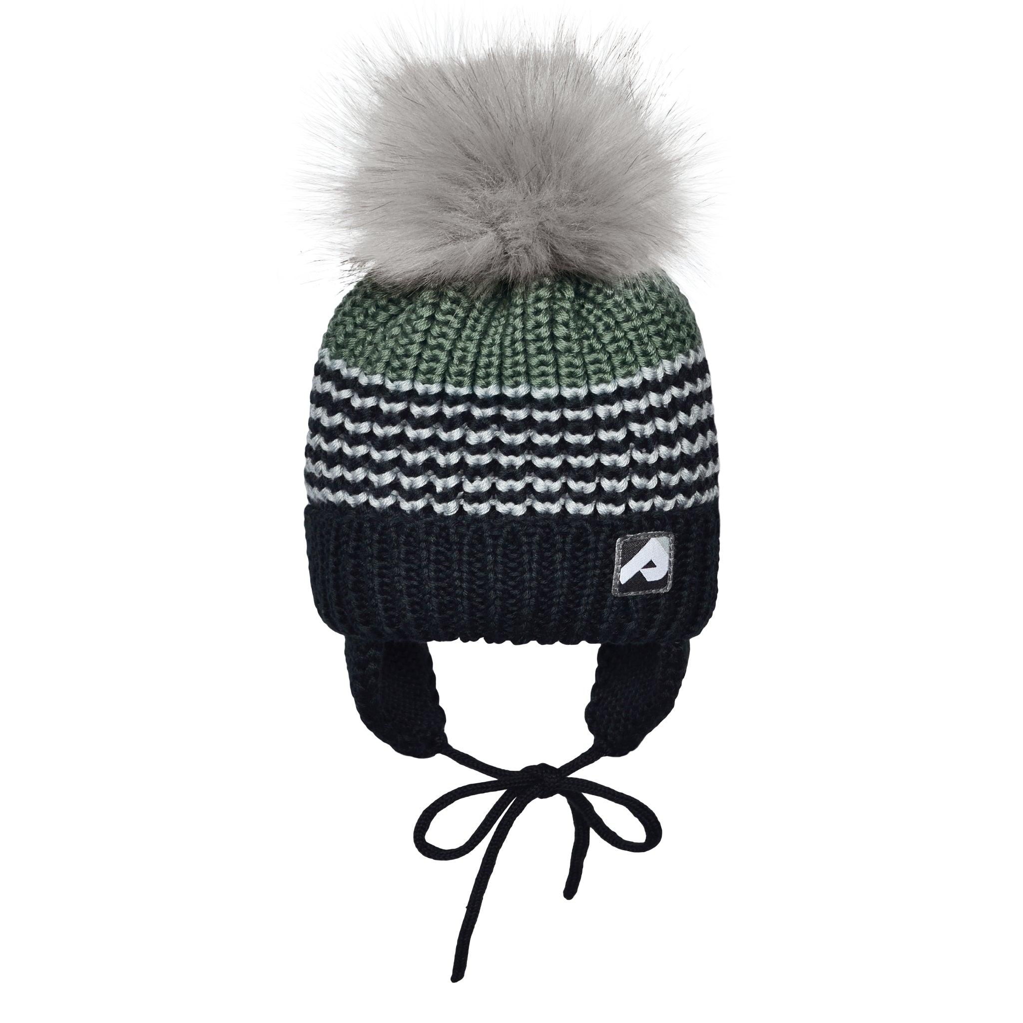 Perlimpinpin- tuque d’hiver avec oreilles- vert et noir (9-12 mois)