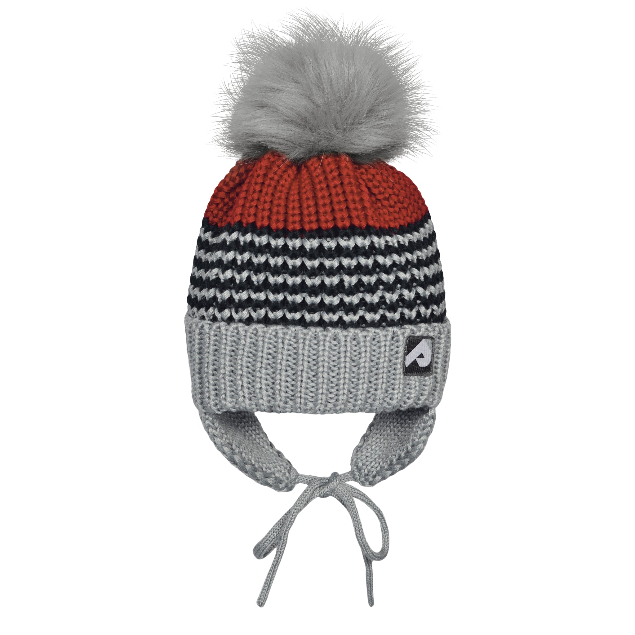 Perlimpinpin- tuque d’hiver à oreilles - noir, rouge et gris