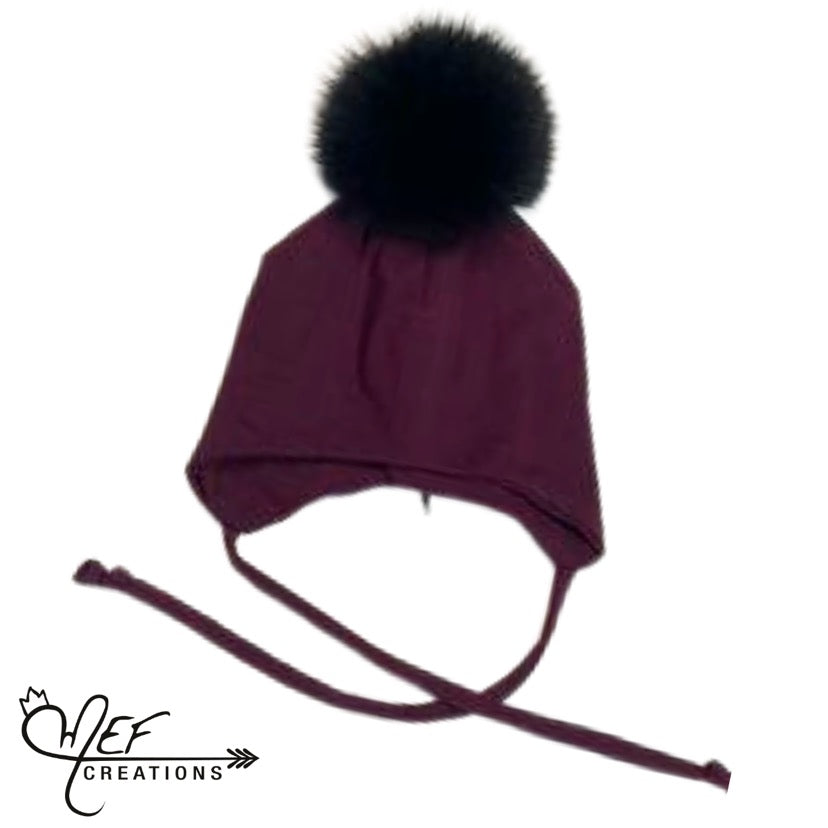M.E.F Créations - Tuque à pompon doublée en coton avec attache - Rouge vin (NB)