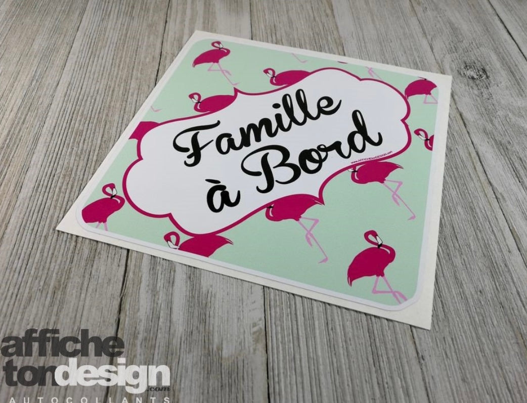 Affiche ton design - flamants roses bébé à bord
