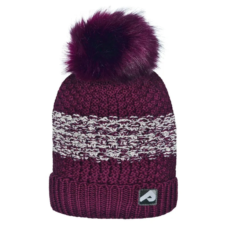 Perlimpinpin- tuque d’hiver à pompon détachable merlot et blanc (6-12 ans)